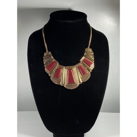 Avon Seek Triumph Necklace GV9 Marked Antiqued Gold Tone Collectible Burgundy - Picture 1 of 13